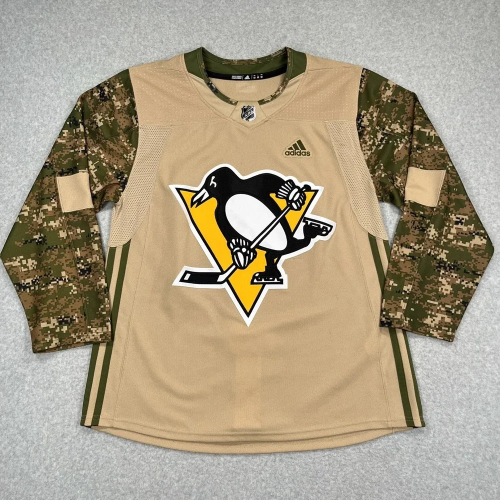 Adidas Pittsburgh Penguins Camo Veterans Day Practice Jersey Mens 52 / L Hockey